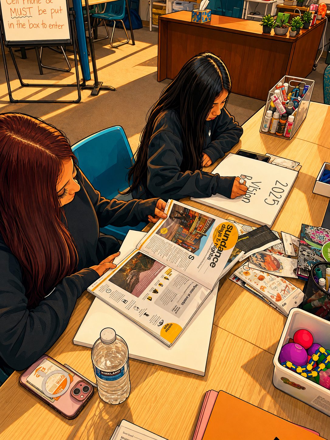 A mentor and a young person reviewing materials together at a table